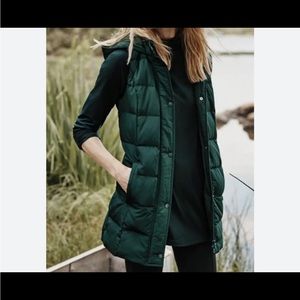 J.Jill Down Long Line Tunic Hooded Puffer Vest~Zip With Snap Button~Medium